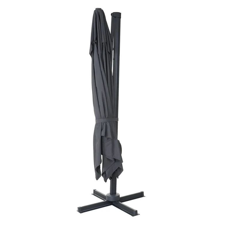 Parasol professionnel restaurant pour jardin terrasse 3x3m (Ø4,24m) pivotant, polyester aluminium/acier 23kg anthracite sans pied 04_0003291