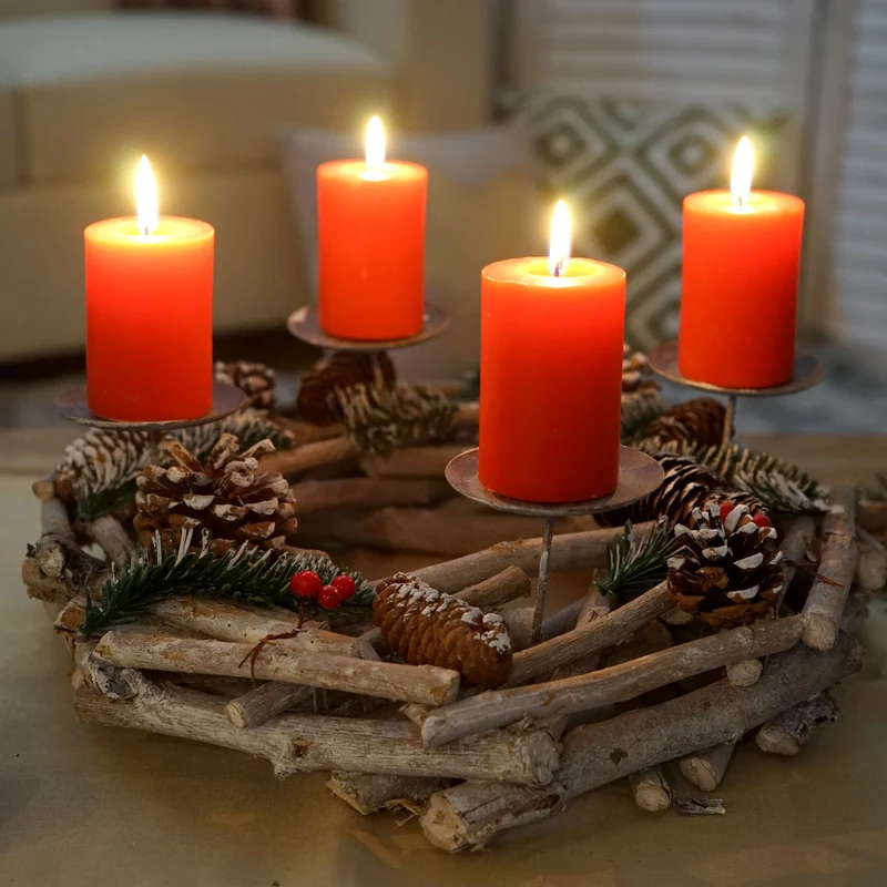 Couronne de l'Avent ronde décoration de table Noël en bois Ø 35cm blanc-gris avec bougies blanc 04_0002565