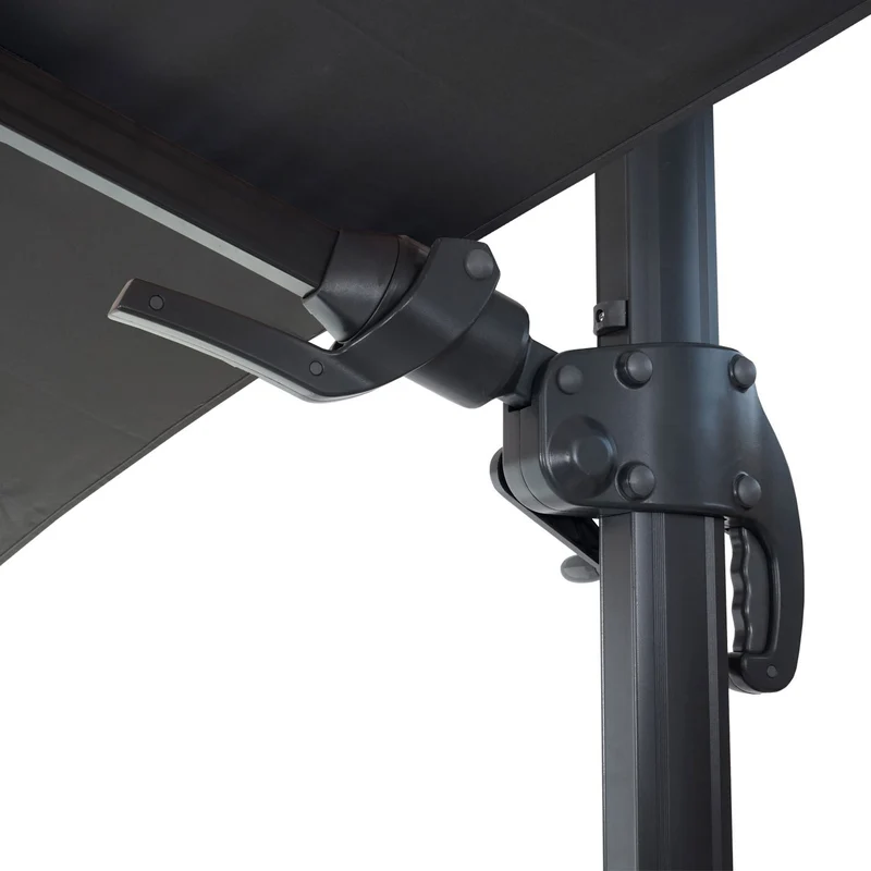 Parasol professionnel restaurant pour jardin terrasse 3x3m (Ø4,24m) pivotant, polyester aluminium/acier 23kg anthracite avec pied, rotatif 04_0003444