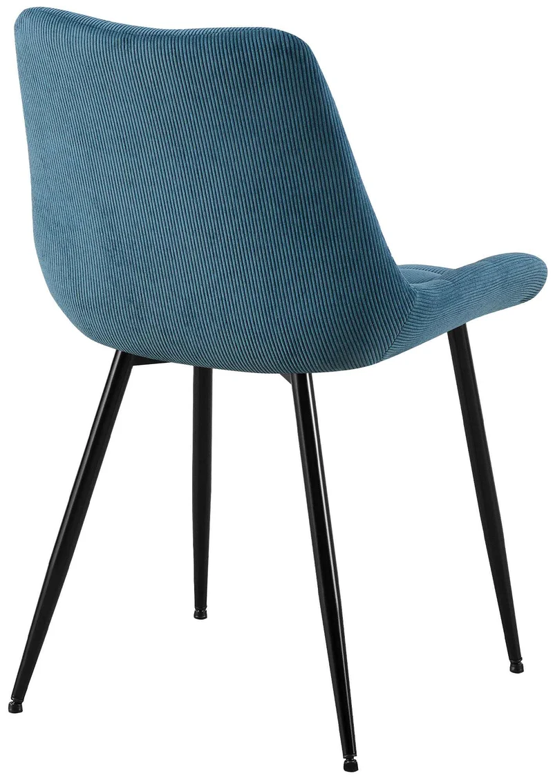Chaise de salle à manger x1 rembourrée à coutures décoratives en velours côtelé bleu pieds métal noir 10_0008263