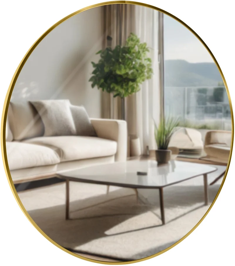 Miroir mural rond en métal doré diamètre 80 cm 10_0008352