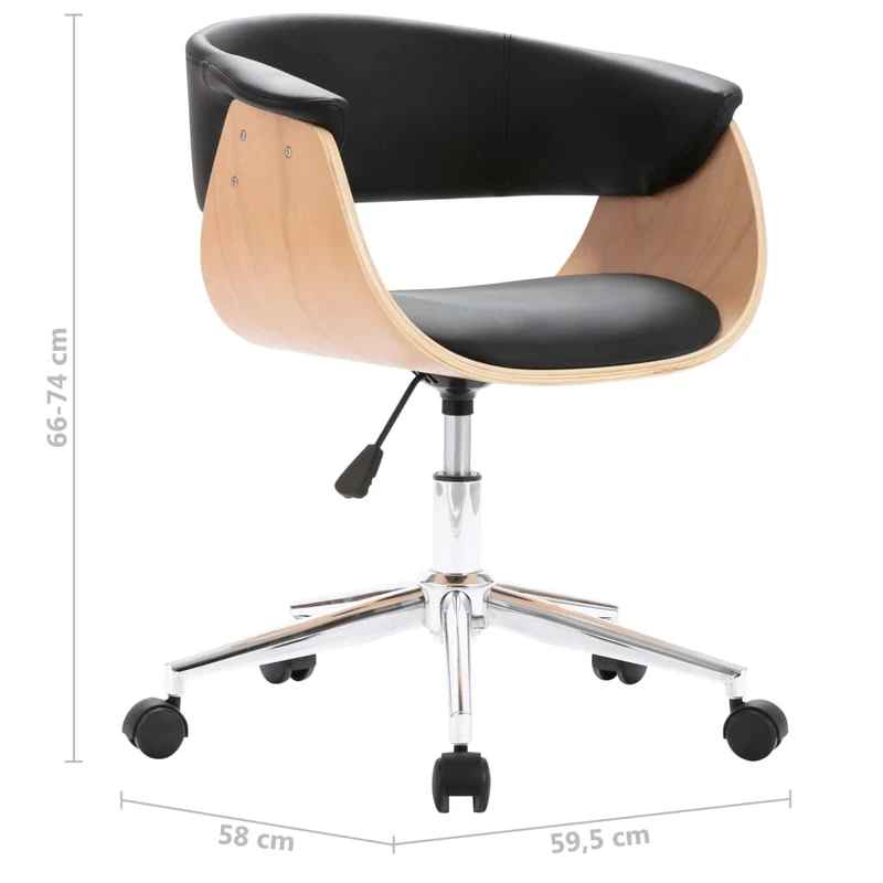 Chaise pivotante à dîner design contemporain bois courbé et synthétique noir CDS020106