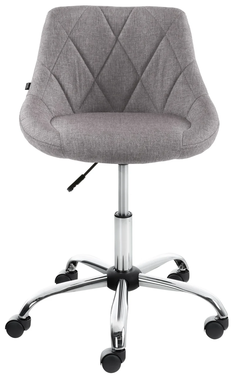Tabouret de travail sur roulettes en tissu couleur gris dossier à coutures en losanges cadre métal chromé 10_0008396