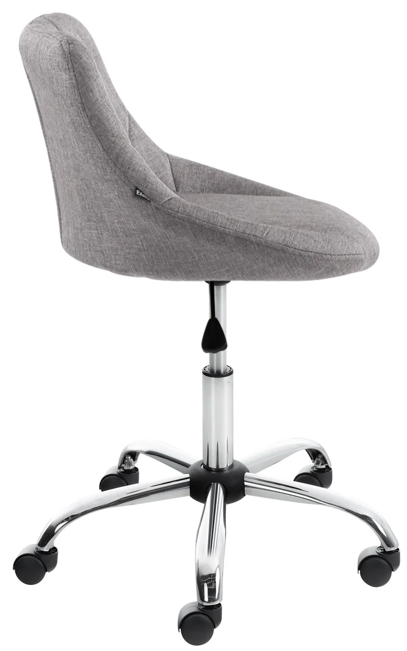 Tabouret de travail sur roulettes en tissu couleur gris dossier à coutures en losanges cadre métal chromé 10_0008396