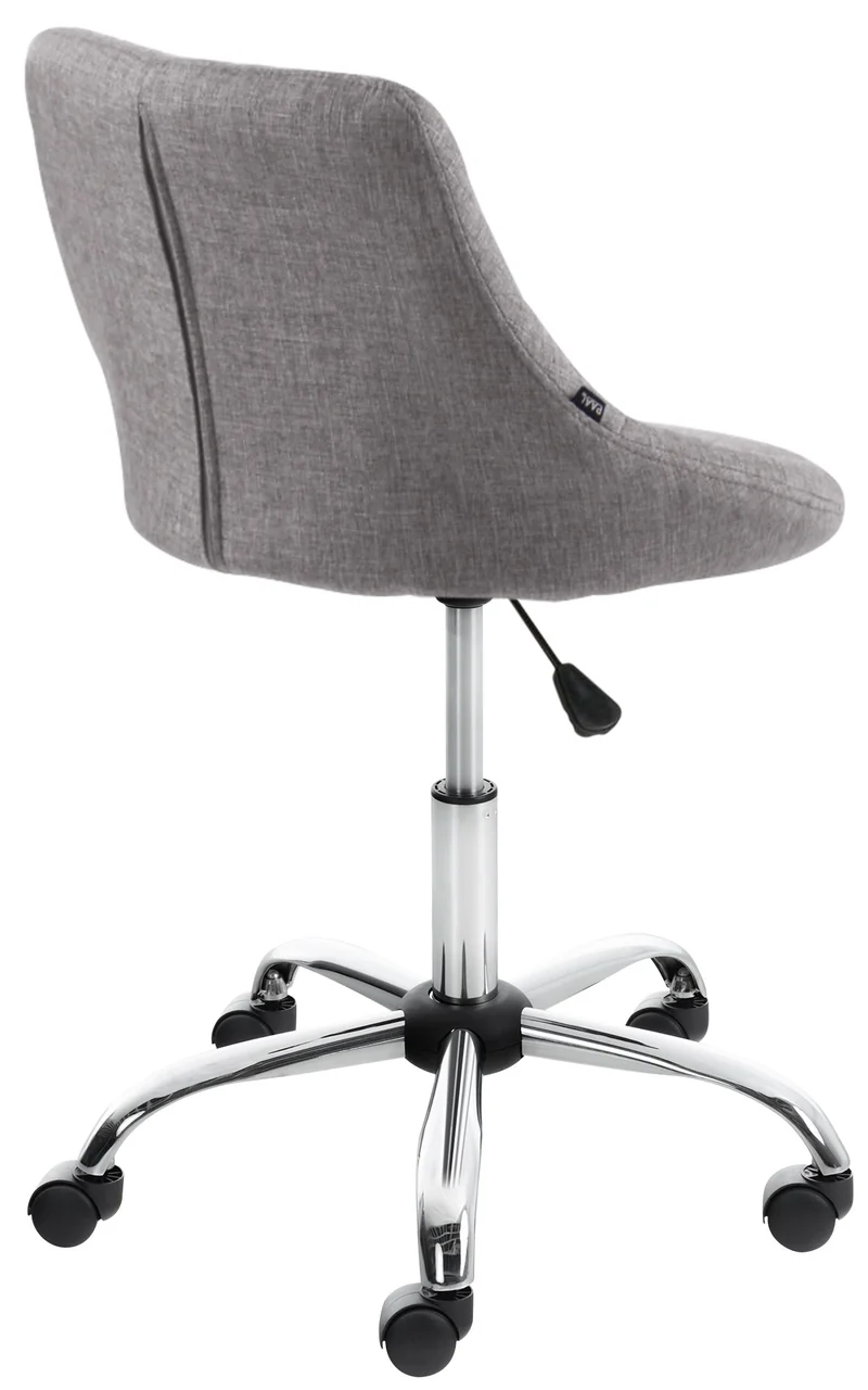 Tabouret de travail sur roulettes en tissu couleur gris dossier à coutures en losanges cadre métal chromé 10_0008396