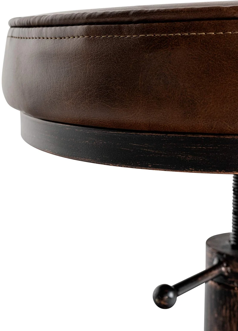 Tabouret industriel en métal bronze hauteur réglable 44 à 63 cm assise rembourrée en similicuir marron 10_0008366