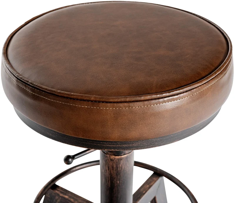 Tabouret industriel en métal bronze hauteur réglable 44 à 63 cm assise rembourrée en similicuir marron 10_0008366
