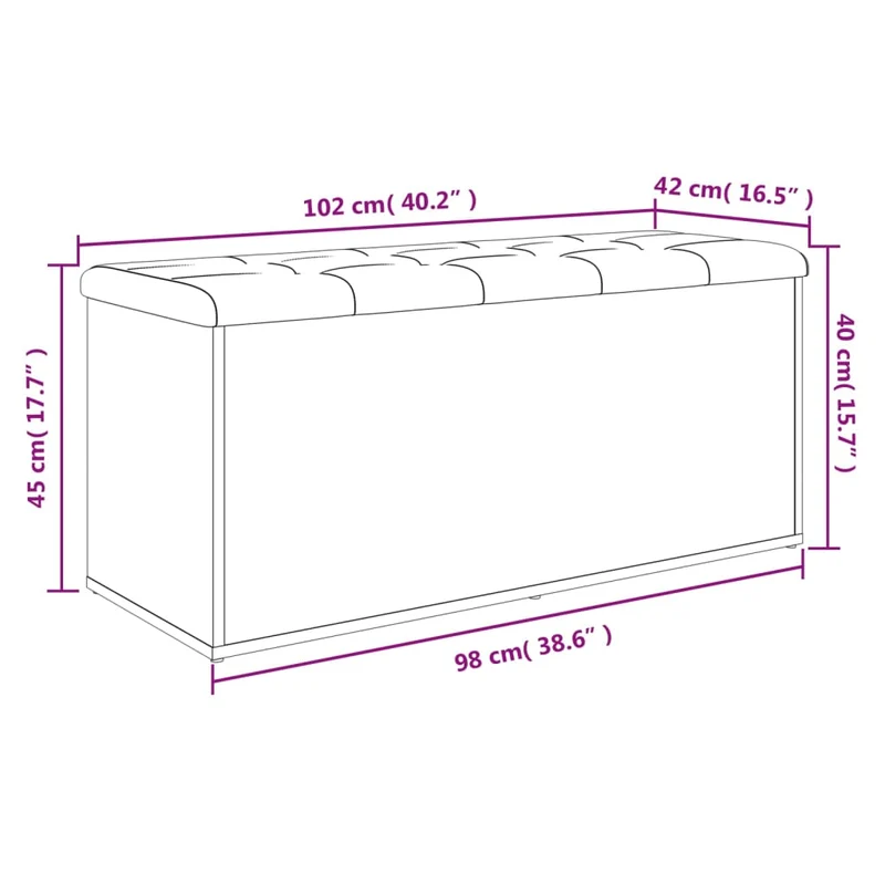 Banc banquette de rangement avec cussin d'assise noir 102 x 42 x 45 cm en bois d'ingénieriecouleur chêne fumé DEC024715