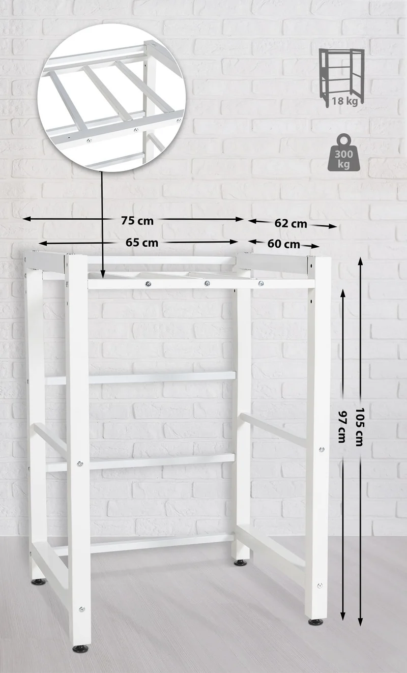 Étagère pour machine à laver – support métallique blanc charge 300 kg 10_0008373