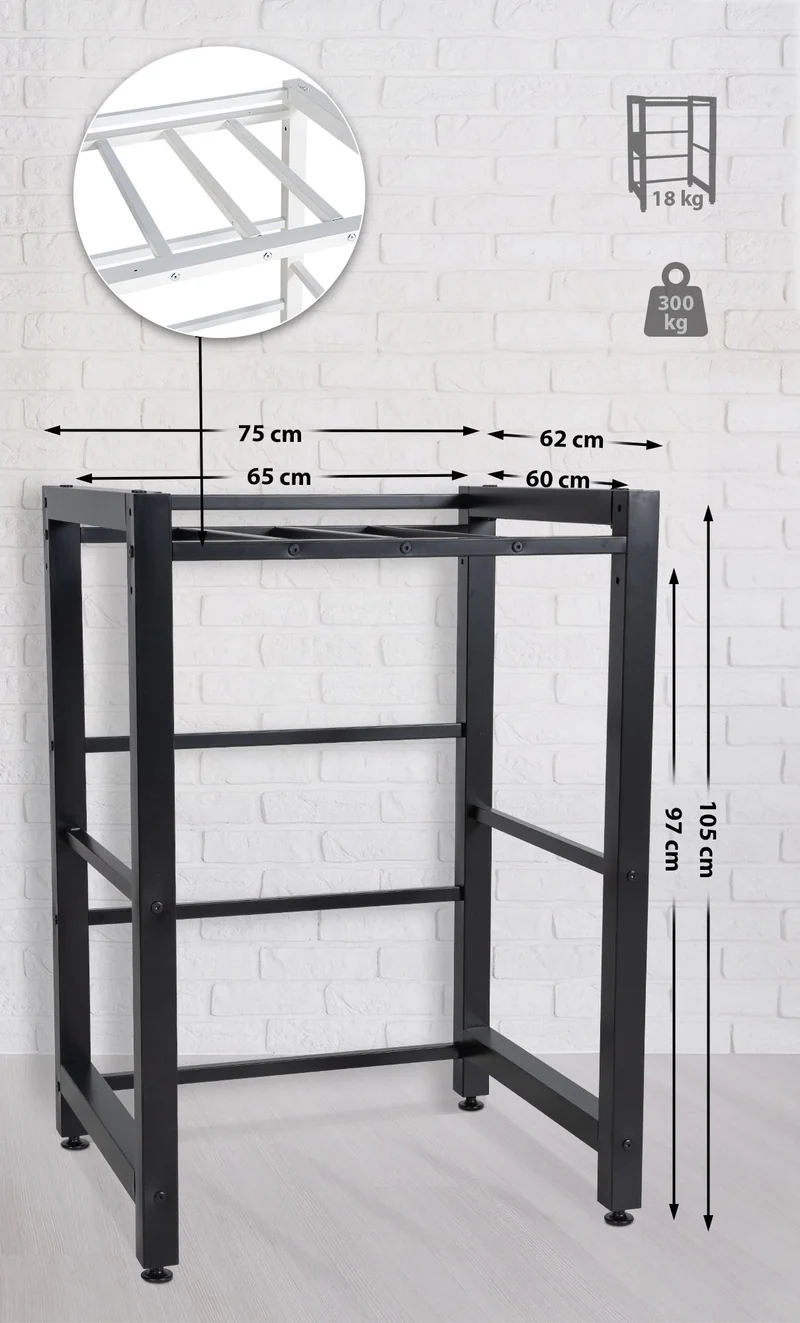 Étagère pour machine à laver – support métallique noir charge 300 kg 10_0008372