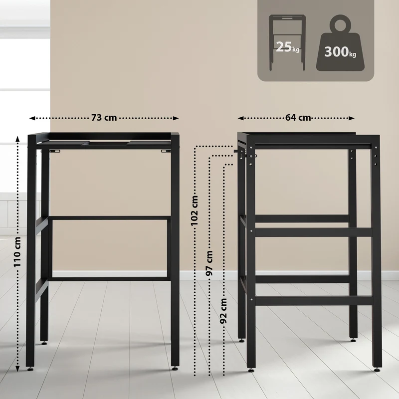 Étagère superposée pour machine à laver et sèche-linge 73 × 60 × 110 cm métal noir 300 kg 10_0008371