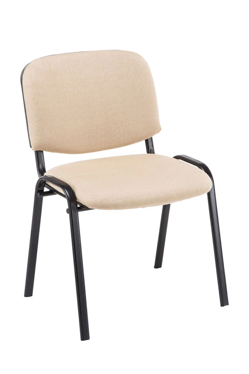 Lot de 4 chaises visiteur empilable zone d'attente en tissu crème piètement à 4 pieds en métal noir 10_0008893