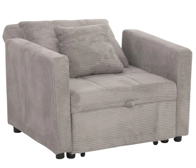 Fauteuil-lit lit d'appoint relaxation dossier réglable surface de couchage 197x100 cm tissu velours côtelé gris clair 04_0006253