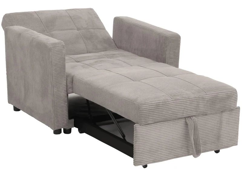 Fauteuil-lit lit d'appoint relaxation dossier réglable surface de couchage 197x100 cm tissu velours côtelé gris clair 04_0006253