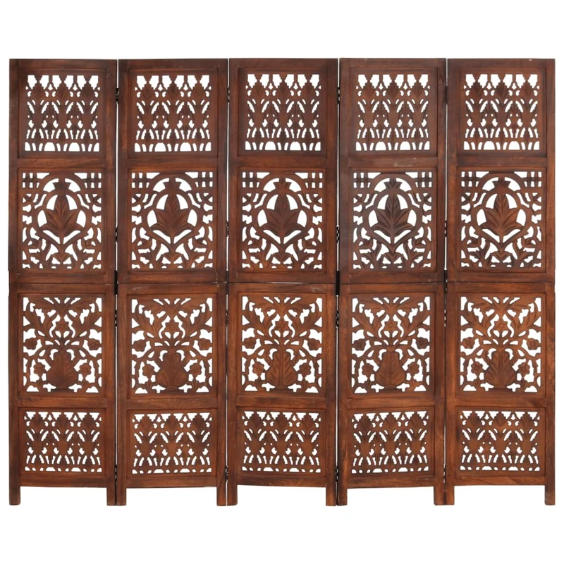Paravent séparateur de pièce cloison 5 panneaux 200 x 165cm bois manguier DEC030976