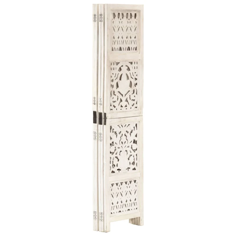 Paravent séparateur de pièce cloison 5 panneaux 200 x 165 cm MDF et bois manguier blanc DEC030941