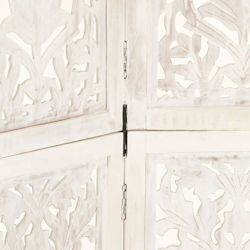 Paravent séparateur de pièce cloison 5 panneaux 200 x 165 cm MDF et bois manguier blanc DEC030941