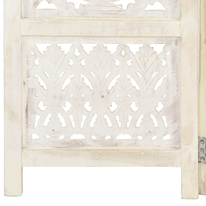 Paravent séparateur de pièce cloison 5 panneaux 200 x 165 cm MDF et bois manguier blanc DEC030941