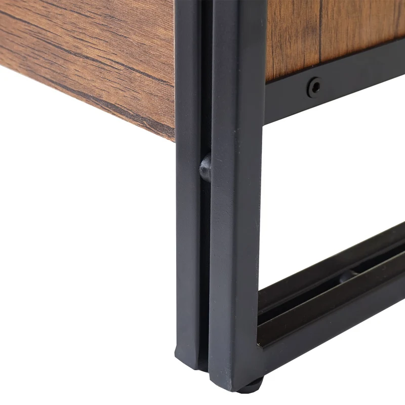 Buffet avec deux compartiments de rangement 3 tiroirs 80x160x40 cm MDF aspect chêne et métal 04_0005983