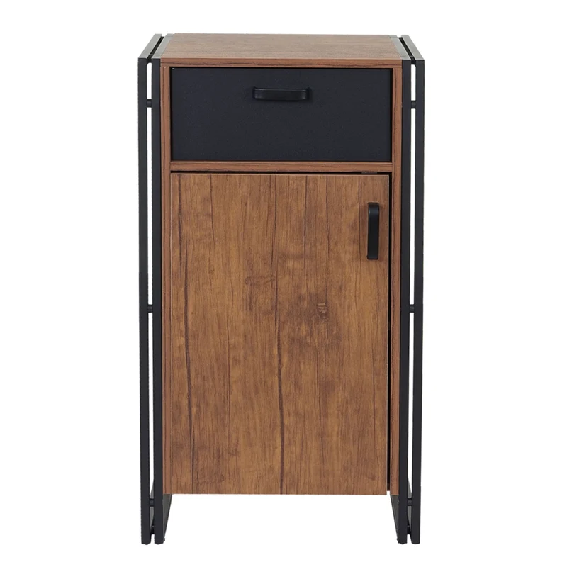 Petite commode armoire avec tiroirs et étagère 3D 90x50x43cm MDF aspect chêne sauvage 04_0002480