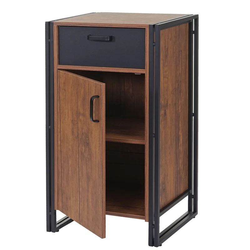Petite commode armoire avec tiroirs et étagère 3D 90x50x43cm MDF aspect chêne sauvage 04_0002480