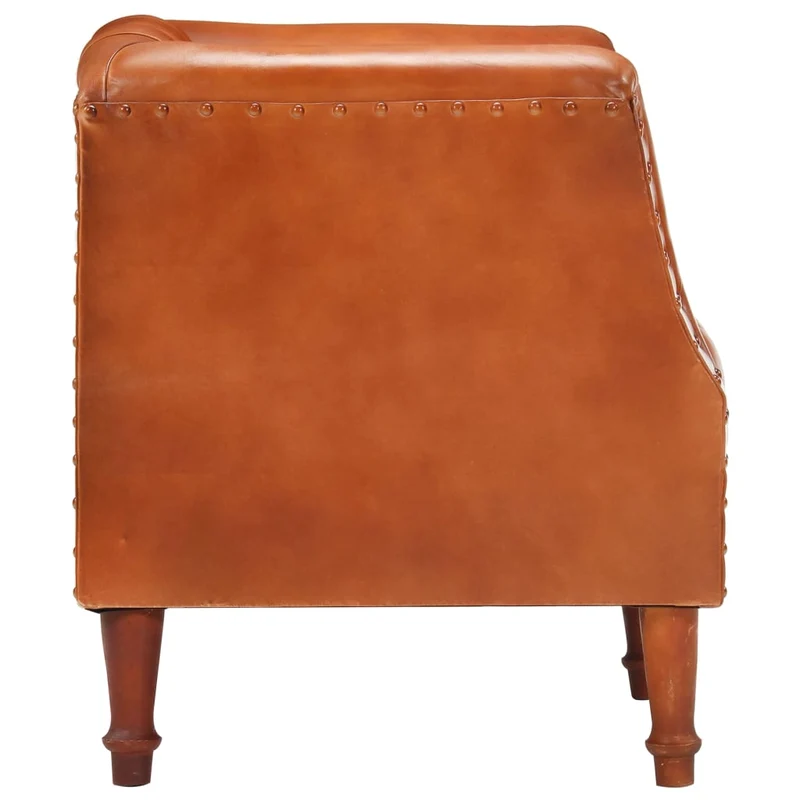 Fauteuil lounge assise confortable design moderne marron cuir véritable de chèvre DEC026460