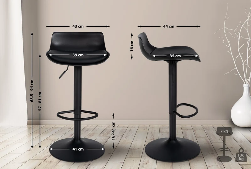 Tabouret de bar x4 avec repose-pieds hauteur réglable desing moderne en PVC noir et métal noir 10_0004500