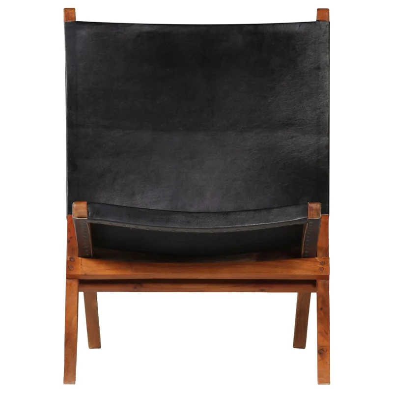 Chaise de relaxation pliable en cuir véritable noir DEC026283