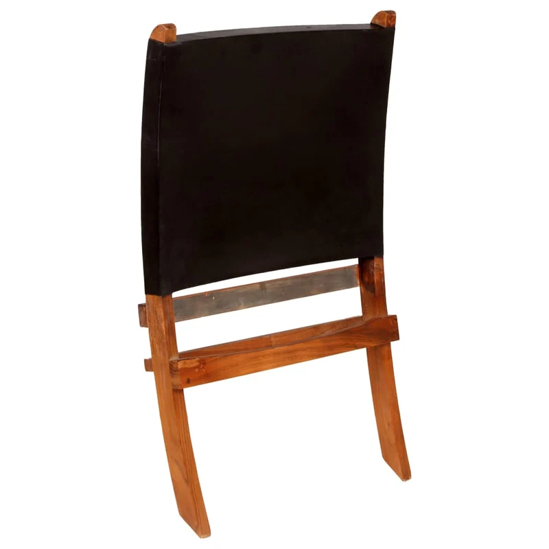 Chaise de relaxation pliable en cuir véritable noir DEC026283