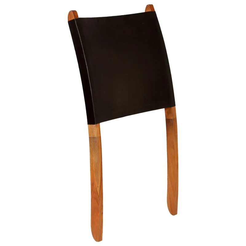 Chaise de relaxation pliable en cuir véritable noir DEC026283