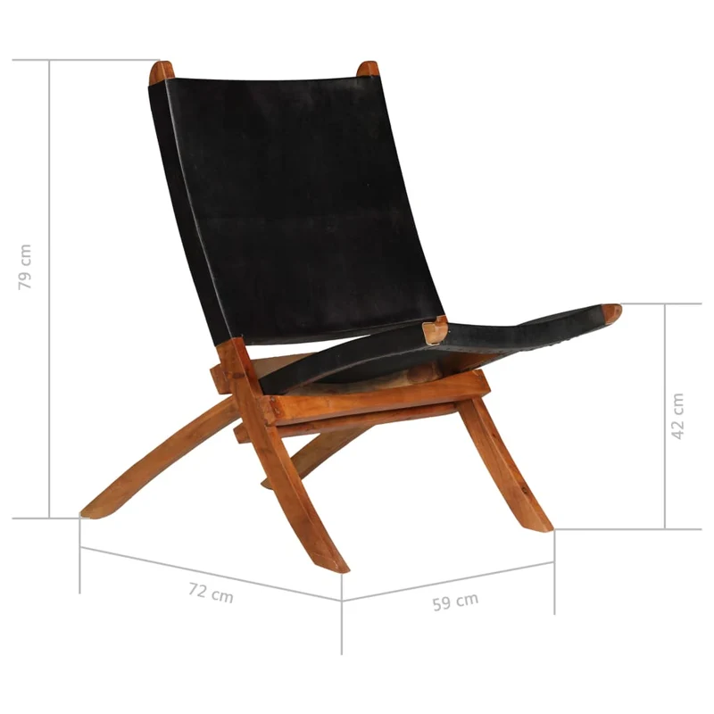 Chaise de relaxation pliable en cuir véritable noir DEC026283