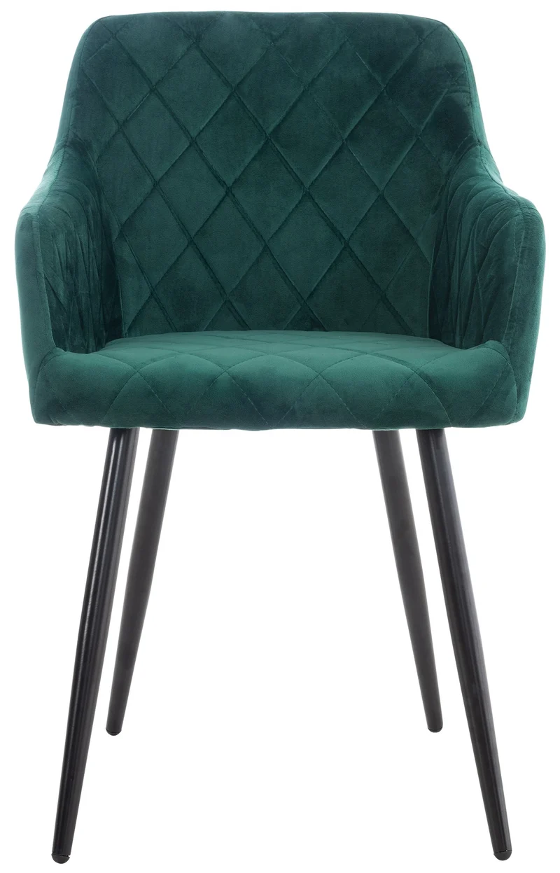Lot de 2 chaises de salle à manger coutures en losanges style retro chic en tissu velours vert en pieds en métal noir 10_0001561