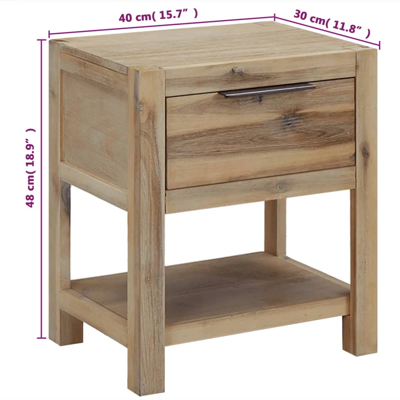 Table de chevet avec tiroir et étagère 40 x 30 x 48 cm bois d'acacia solide DEC033285