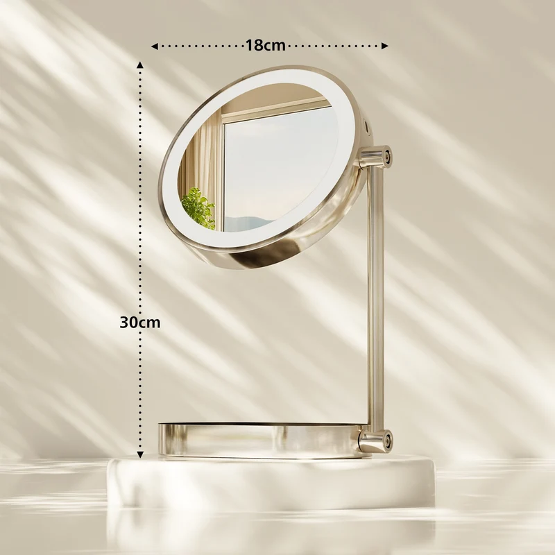 Miroir de maquillage tactile double face trois couleurs de lumière LED intensité variable 10_0008965