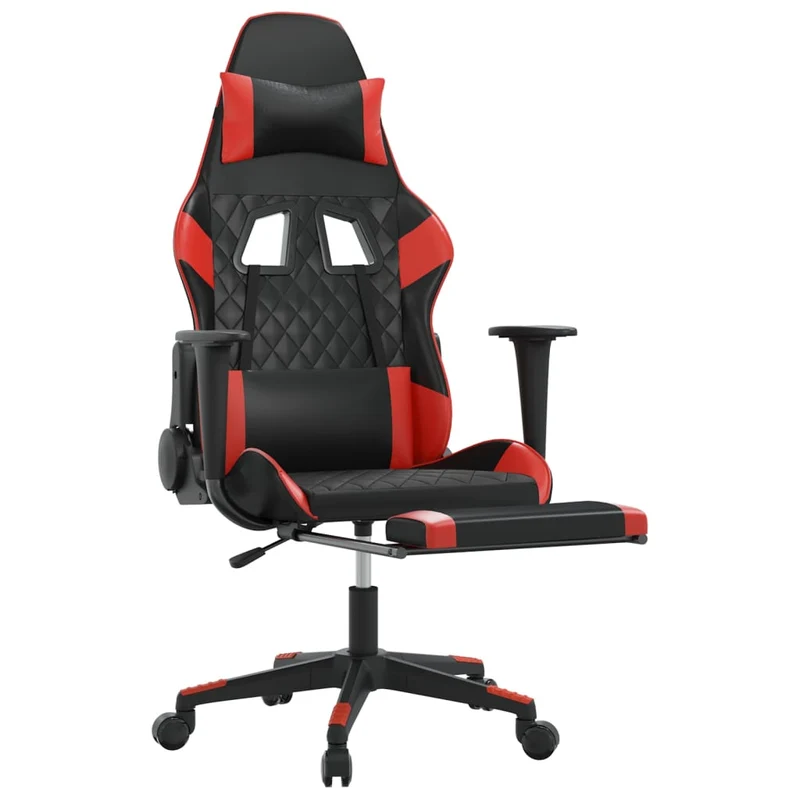 Fauteuil de bureau chaise gaming avec coussin lombaire avec repose-pieds en PVC noir et rouge DEC025858