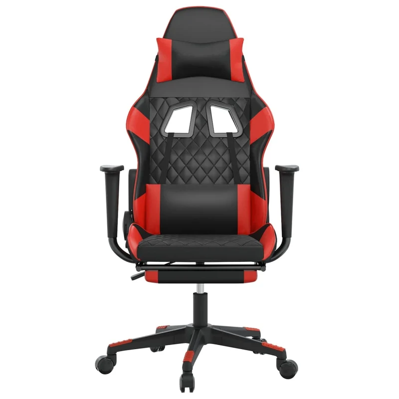 Fauteuil de bureau chaise gaming sur roulettes avec repose-pieds en PVC noir et rouge DEC025793