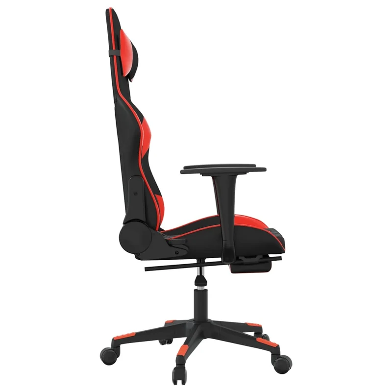 Fauteuil de bureau chaise gaming sur roulettes avec repose-pieds en PVC noir et rouge DEC025793