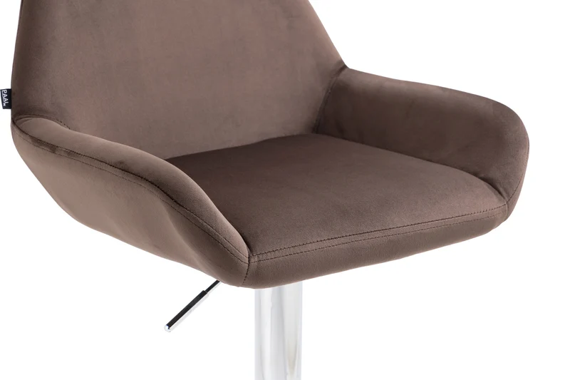 Tabouret de bar en velours rembourré marron base trompette métal chromée TDB10428