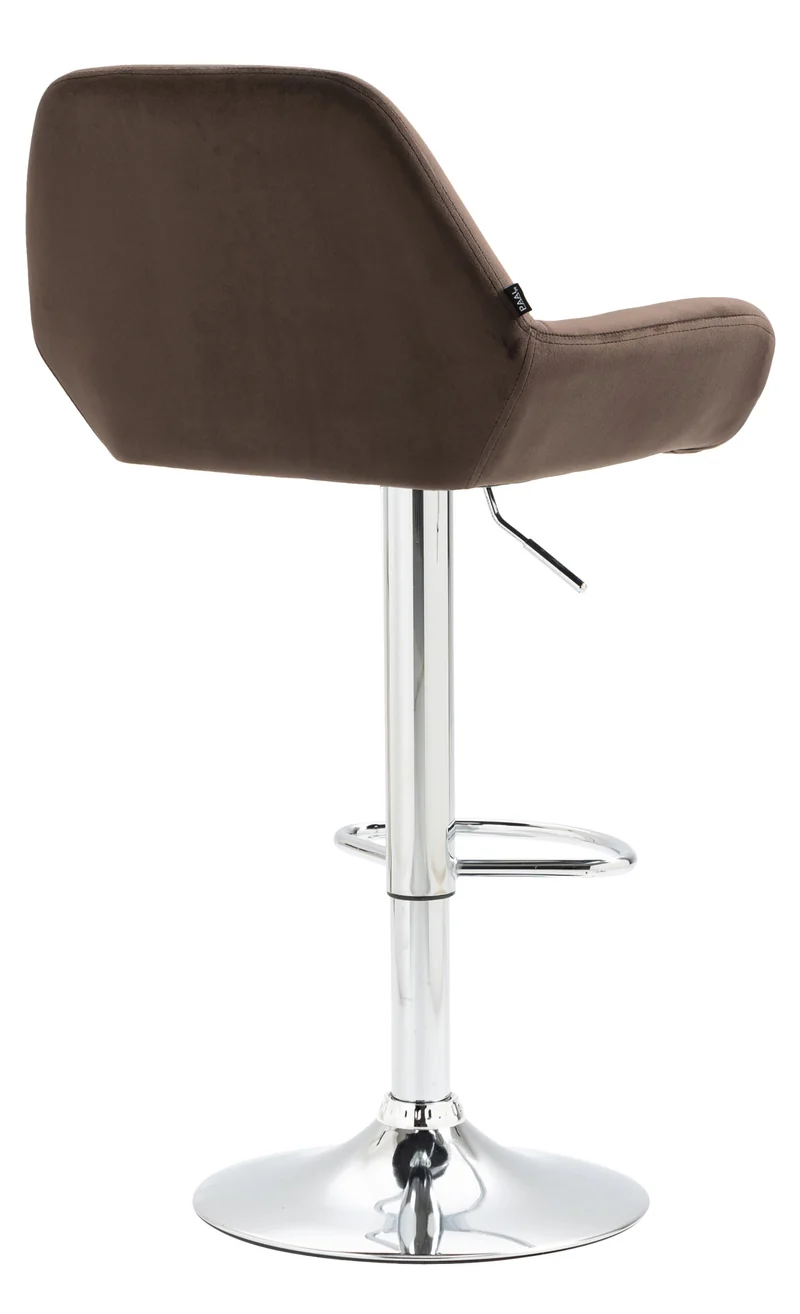 Tabouret de bar en velours rembourré marron base trompette métal chromée TDB10428