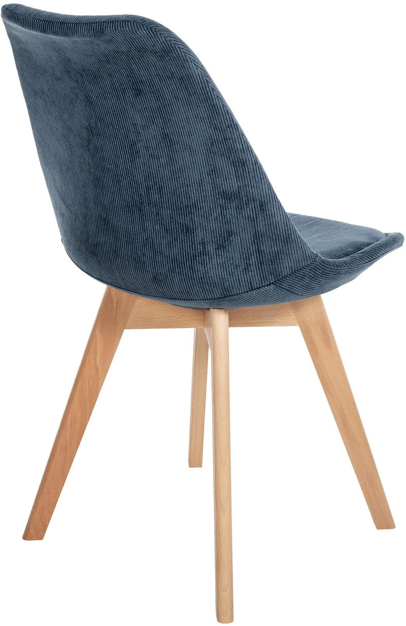 Chaise de salle à manger x1 design scandinave en velours côtelé bleu et pieds en bois clair 10_0002279