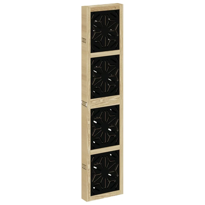Paravent séparateur de pièce cloison 6 panneaux en bois de paulownia marron et motif bois d’ingénierie noir DEC031108