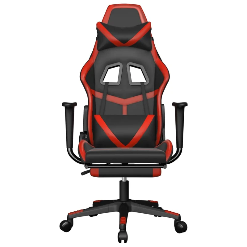 Fauteuil de bureau chaise gaming fonction de massage avec coussin lombaire avec repose-pieds en PVC noir et rouge DEC025860
