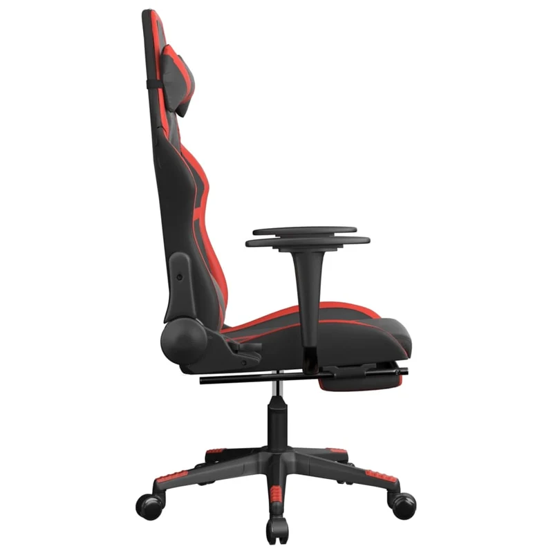 Fauteuil de bureau chaise gaming fonction de massage avec coussin lombaire avec repose-pieds en PVC noir et rouge DEC025860