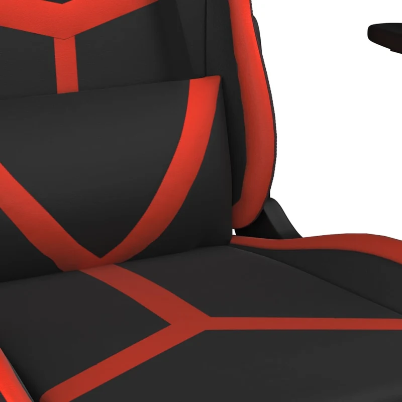 Fauteuil de bureau chaise gaming fonction de massage avec coussin lombaire avec repose-pieds en PVC noir et rouge DEC025860