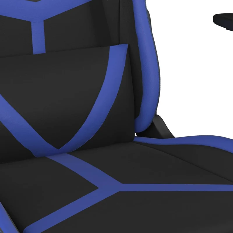 Fauteuil de bureau chaise gaming sur roulettes avec repose-pieds en PVC noir et bleu DEC025753