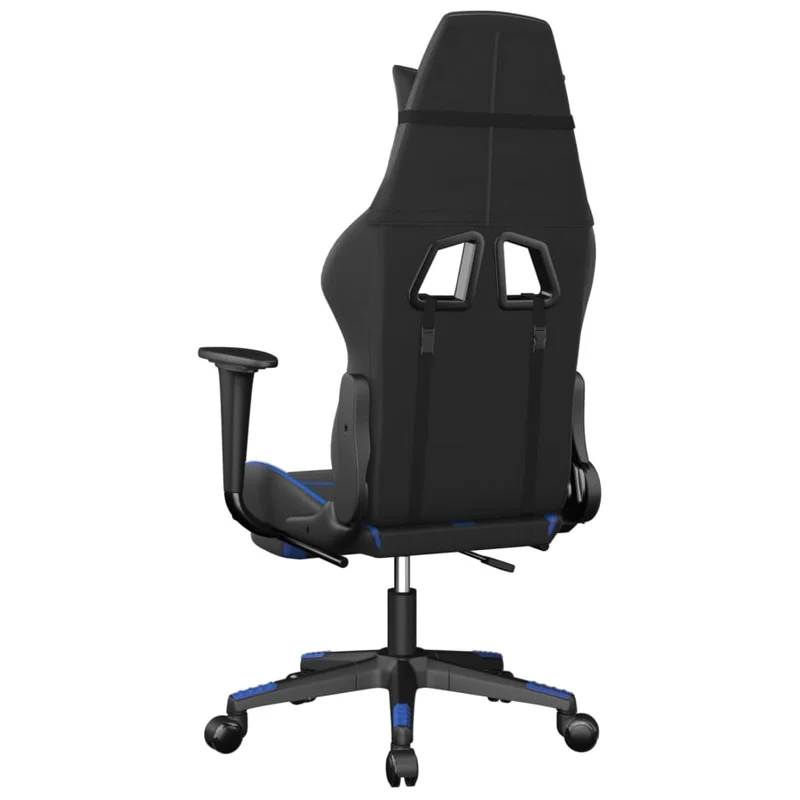 Fauteuil de bureau chaise gaming avec coussin lombaire fonction de massage et repose-pieds en PVC bleu et noir DEC025880