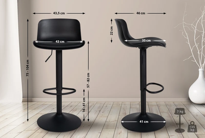 Lot de 4 tabourets de bar hauteur réglable et siège pivotant avec siège en plastique et PVC noir métal noir 10_0004493