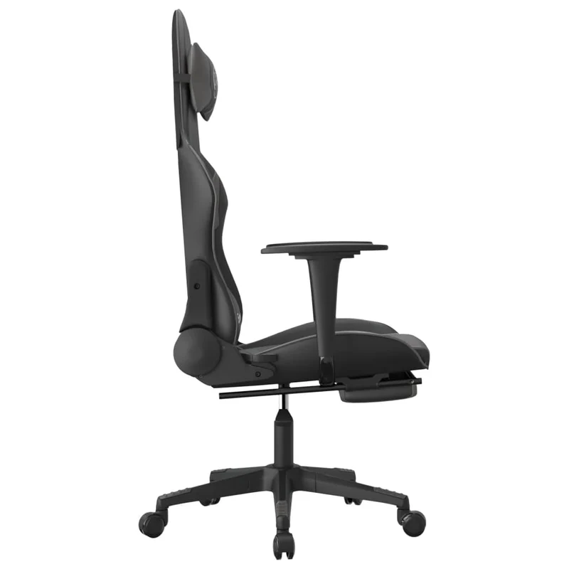 Fauteuil de bureau chaise gaming sur roulettes avec coussin lombaire et repose-pieds en PVC gris et noir DEC025881