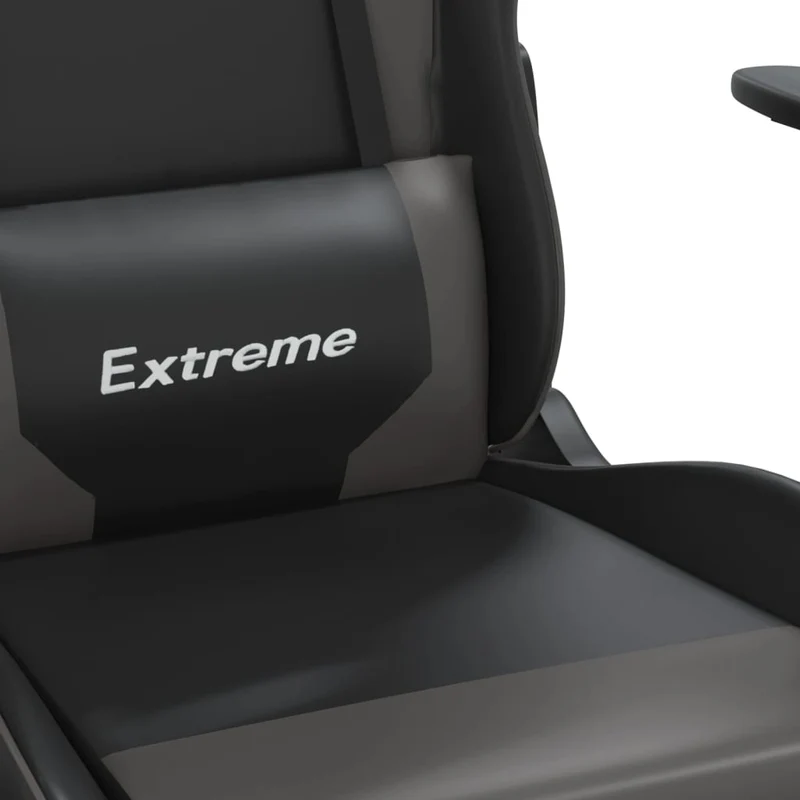 Fauteuil de bureau chaise gaming sur roulettes avec coussin lombaire et repose-pieds en PVC gris et noir DEC025881