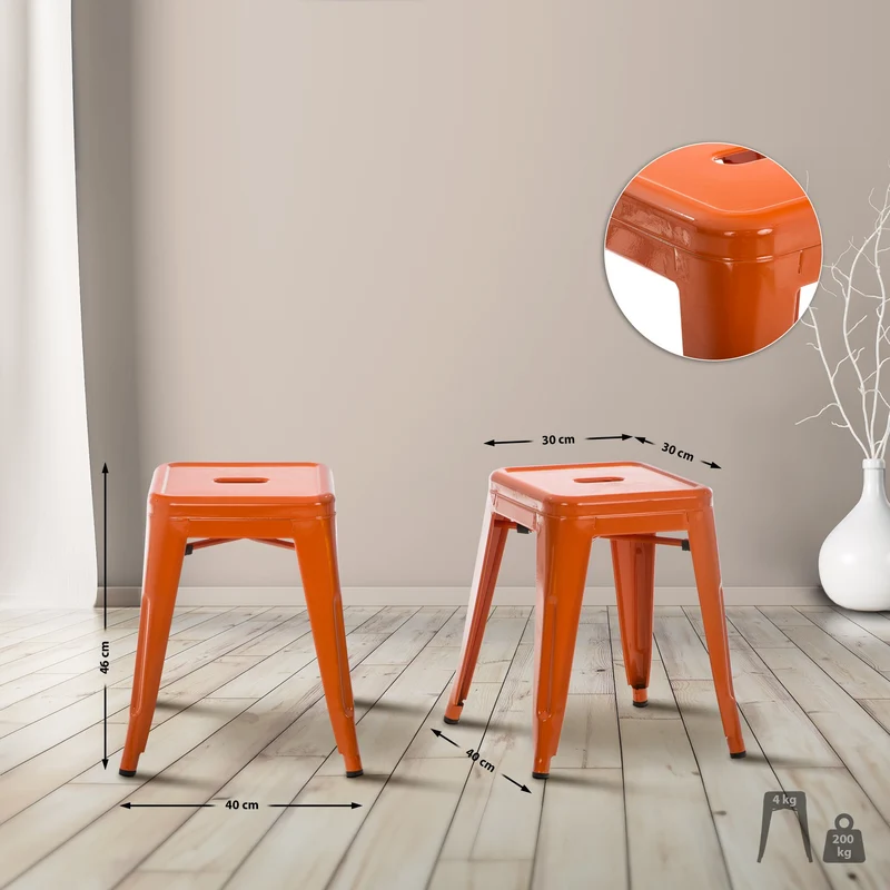 Tabouret hauteur 46 cm design industriel en métal orange 10_0005591